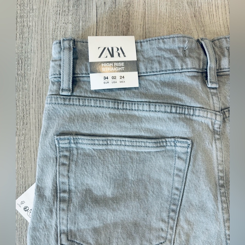 NWT Zara Jeans High Rise Straight Ankle Length Gray Size 34 (US 2) - Picture 7 of 8